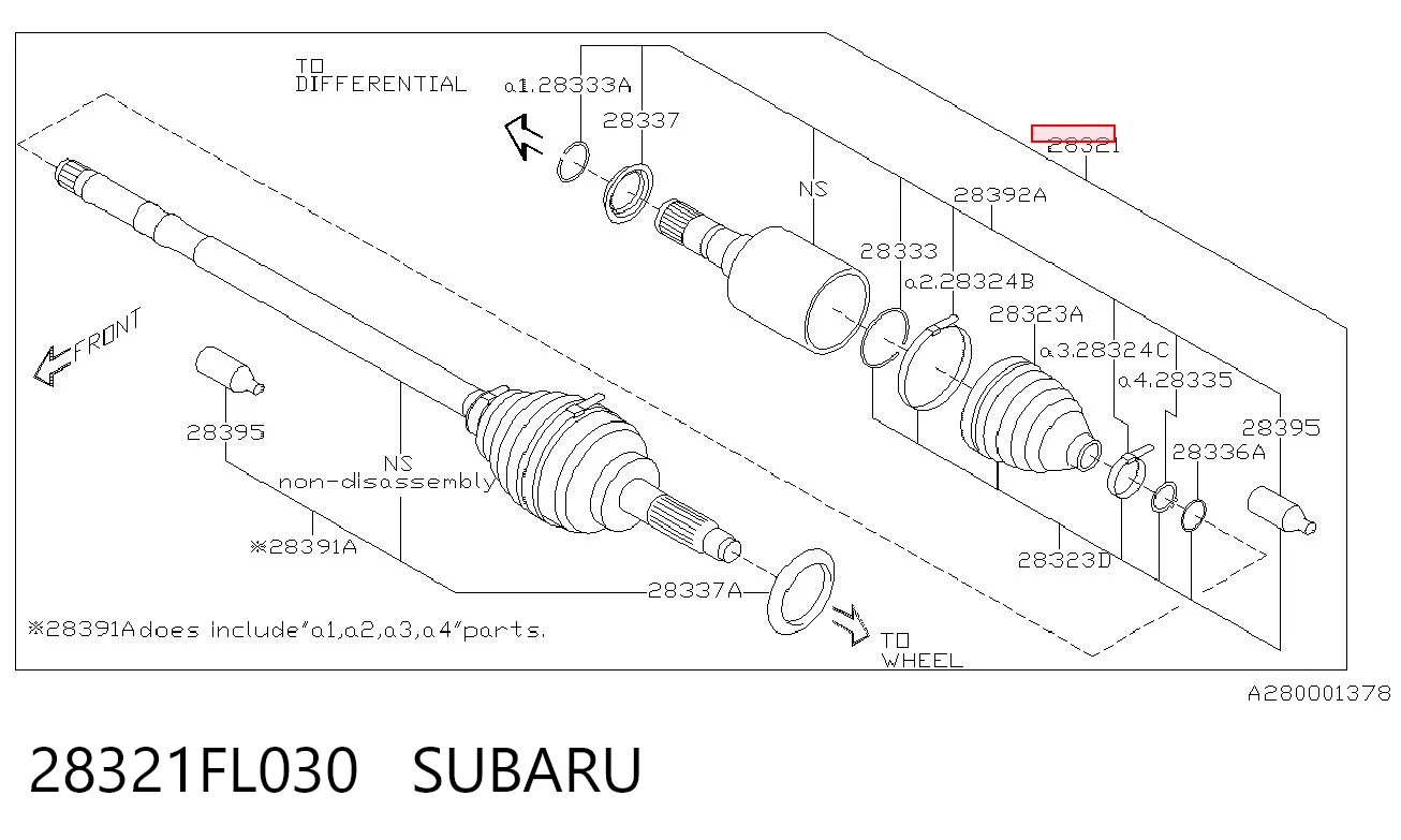 28321FL030 Subaru Приводи передніх коліс (вали карданні піввісь переднього моста)