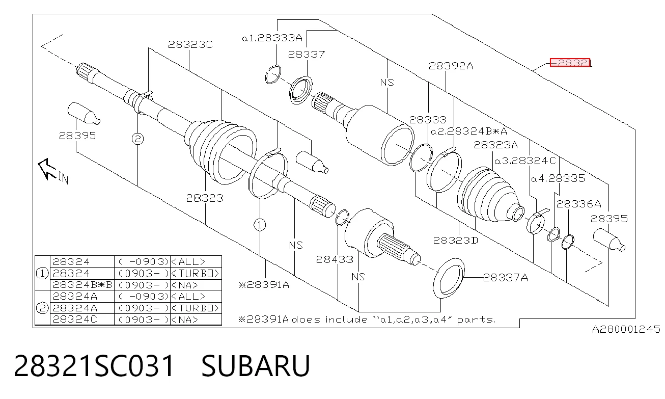 28321SC031 Subaru Приводи передніх коліс (вали карданні піввісь переднього моста)