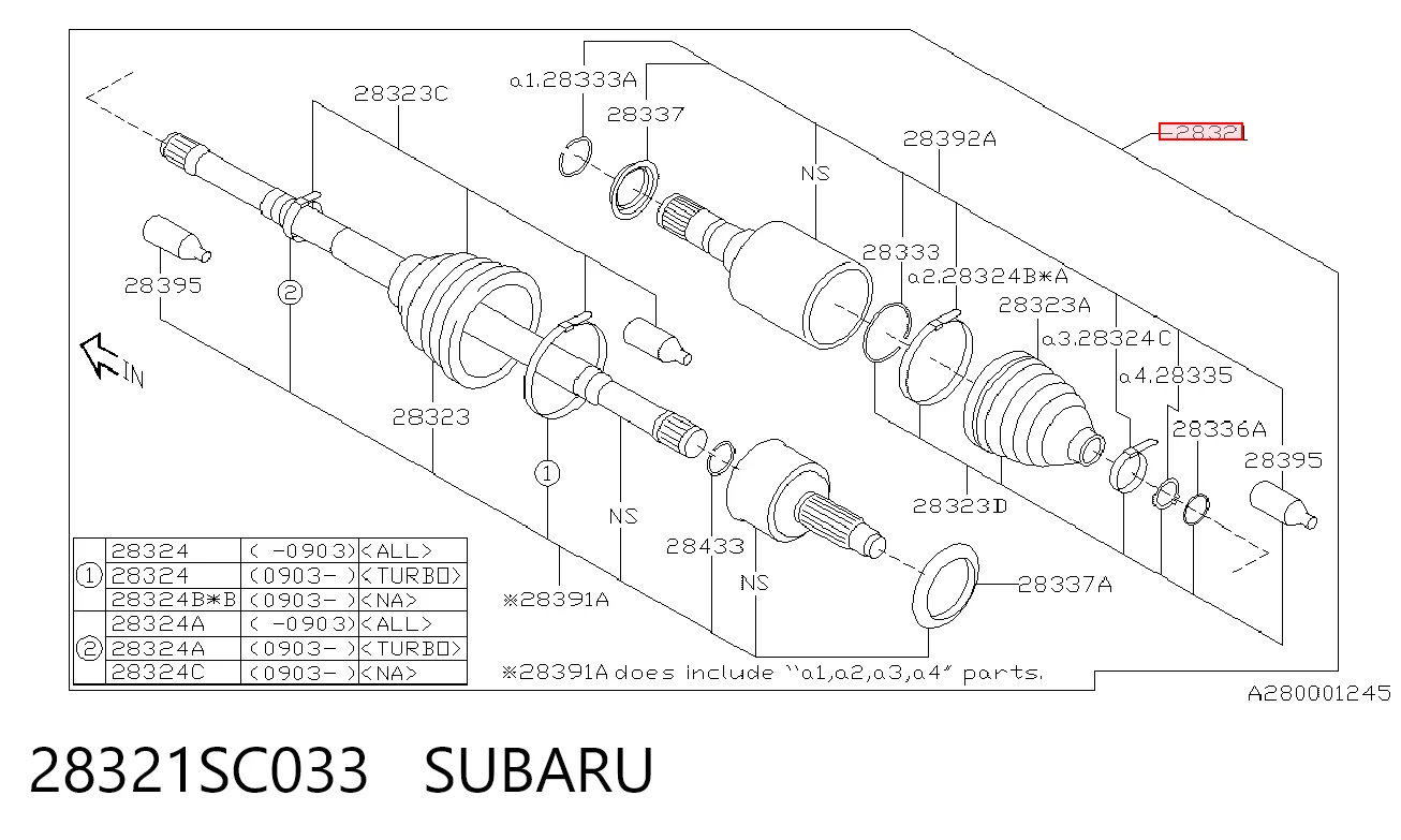 28321SC033 Subaru Приводи передніх коліс (вали карданні піввісь переднього моста)