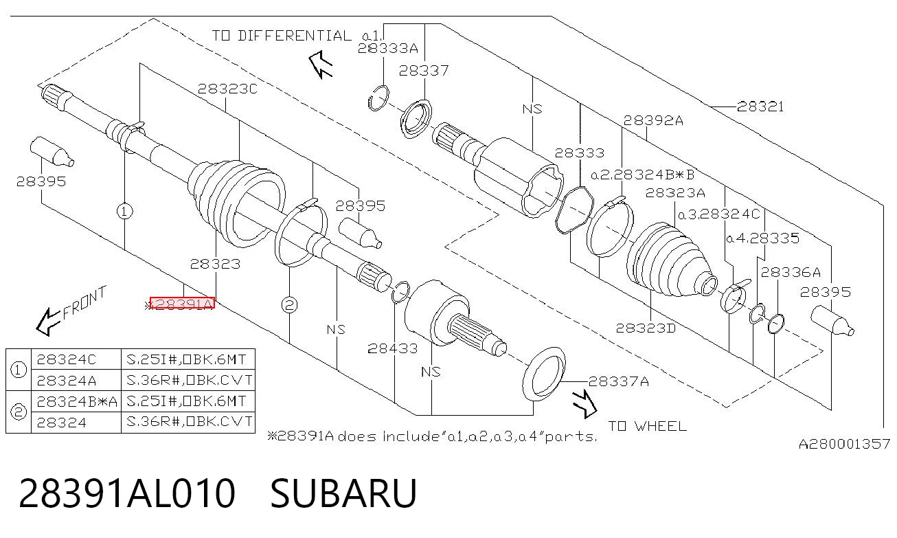 28391AL010 Subaru Привід лівий