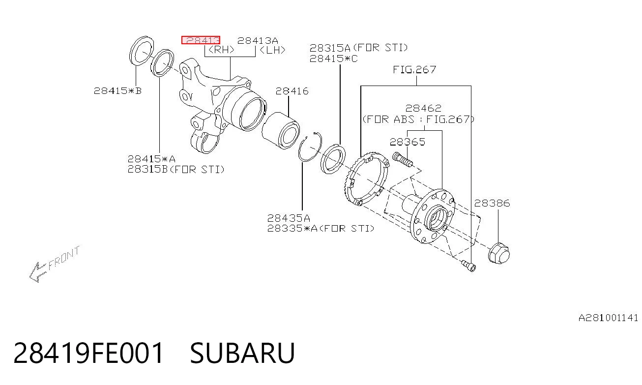 28419FE001 Subaru Цапфа поворотна права