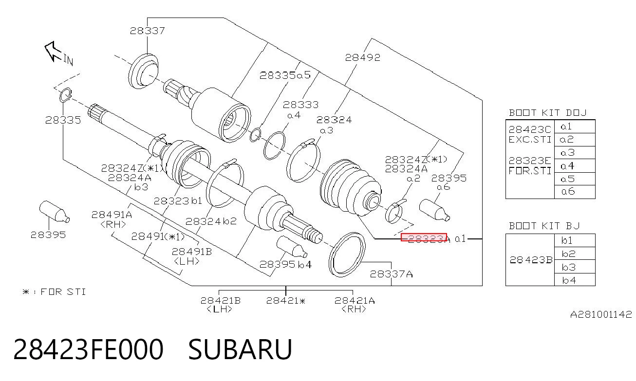 28423FE000 Subaru Пильник ШРКШ внутрішній, задньої півосі