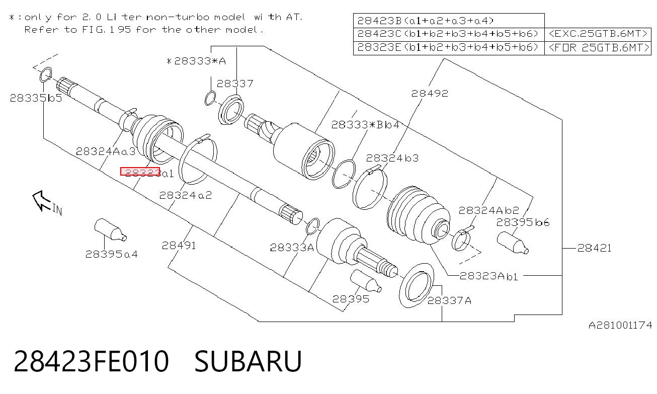 28423FE010 Subaru Пильник шарніра кутових швидкостей зовнішній задній