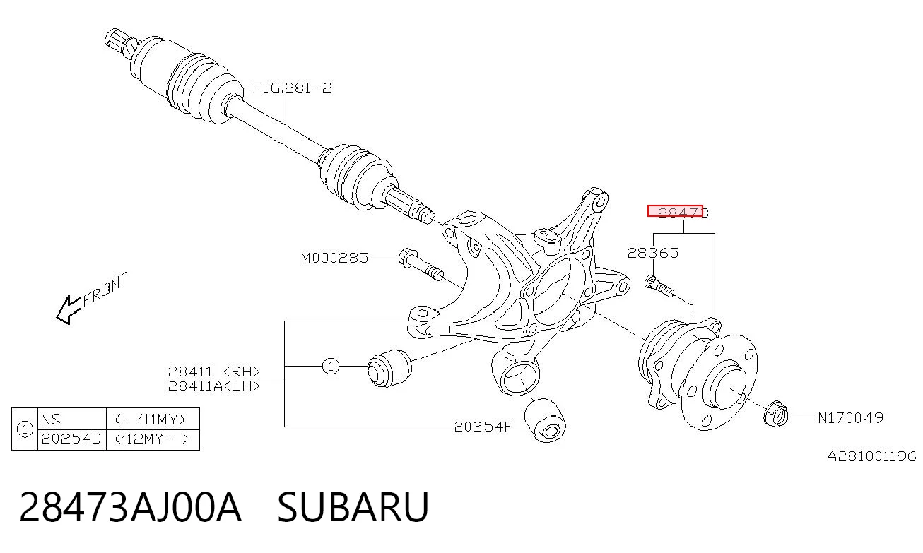 28473AJ00A Subaru Маточина задня