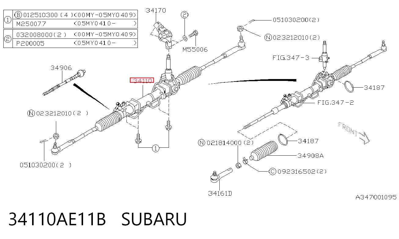 34110AE11B Subaru Рейковий рульовий механізм