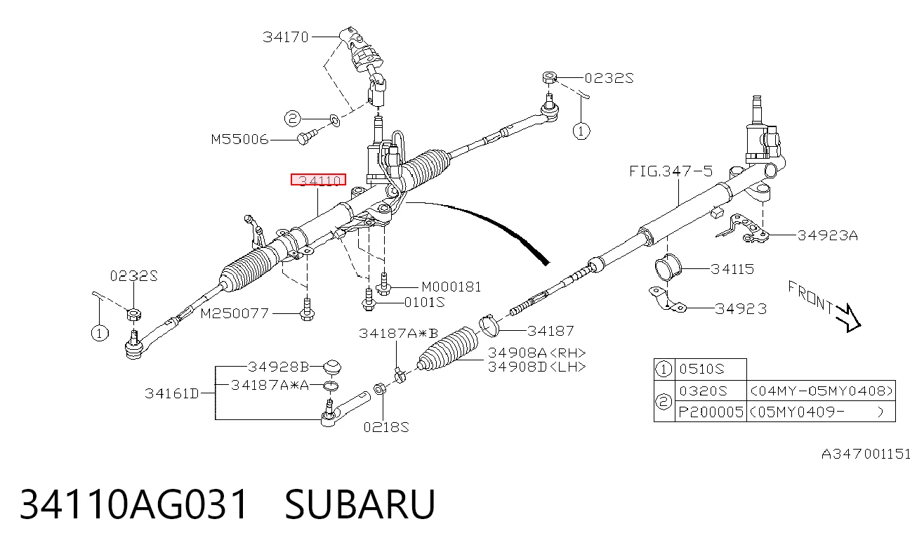 34110AG031 Subaru Рейковий рульовий механізм