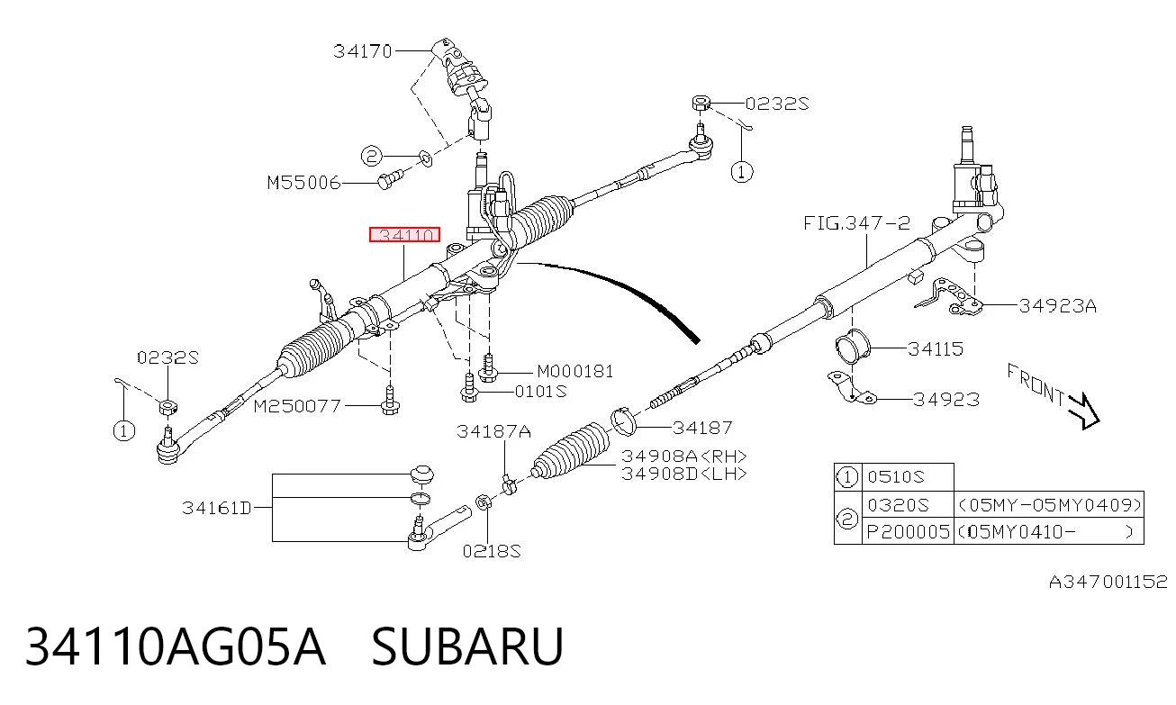 34110AG05A Subaru Рейковий рульовий механізм