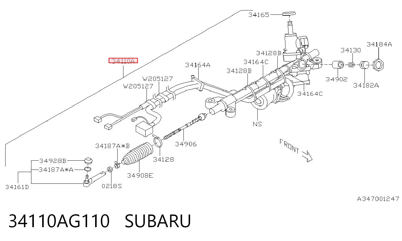 34110AG110 Subaru Рейковий рульовий механізм