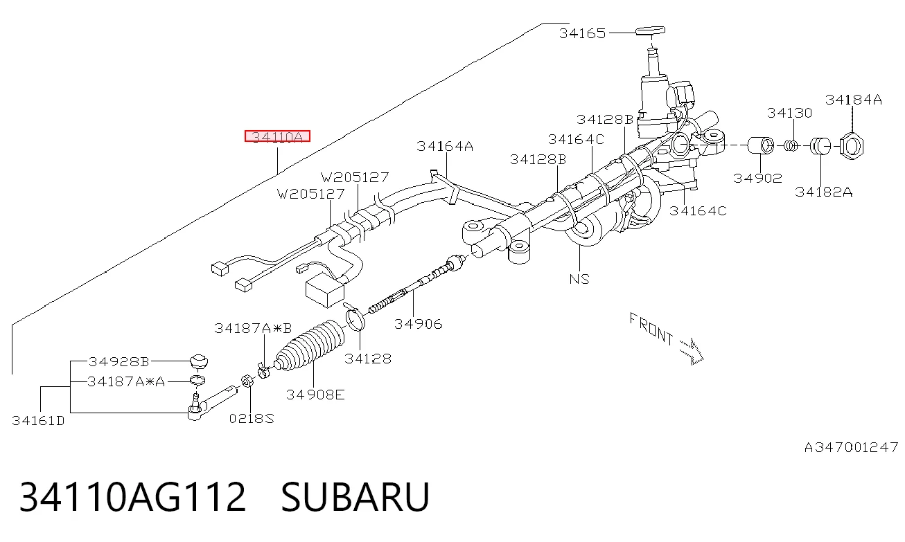 34110AG112 Subaru Рейковий рульовий механізм