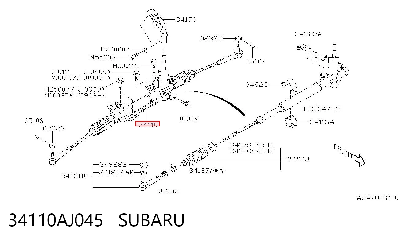 34110AJ045 Subaru Рейковий рульовий механізм