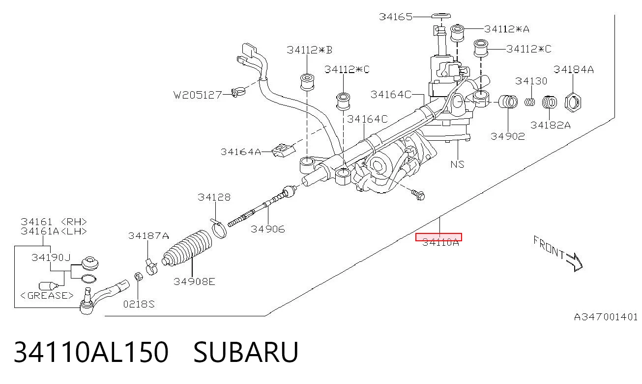 34110AL150 Subaru Рейковий рульовий механізм