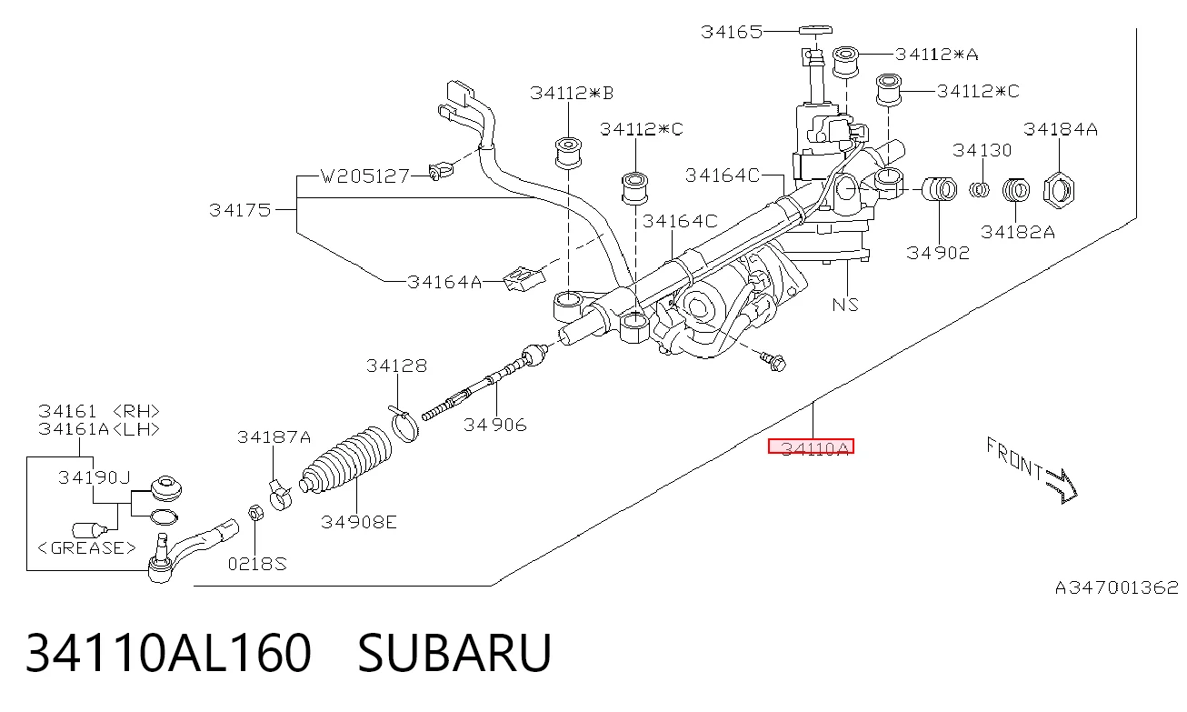 34110AL160 Subaru Рейковий рульовий механізм