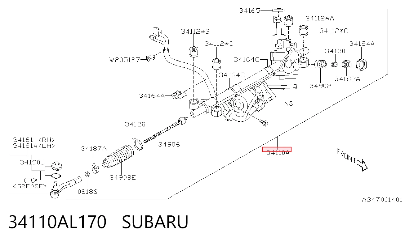 34110AL170 Subaru Рейковий рульовий механізм