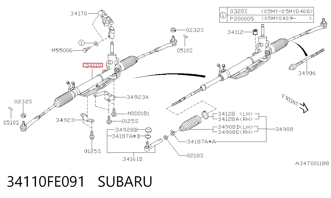 34110FE091 Subaru Рейковий рульовий механізм
