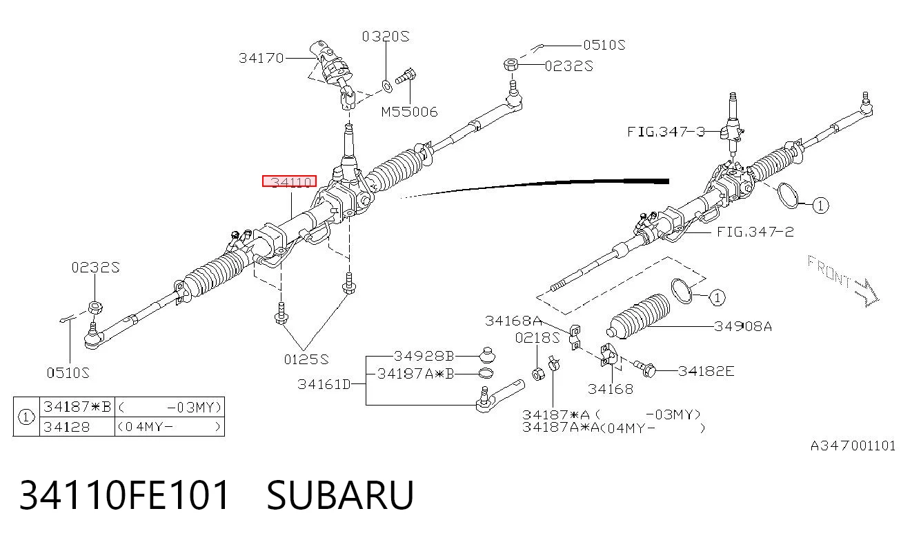 34110FE101 Subaru Рейковий рульовий механізм