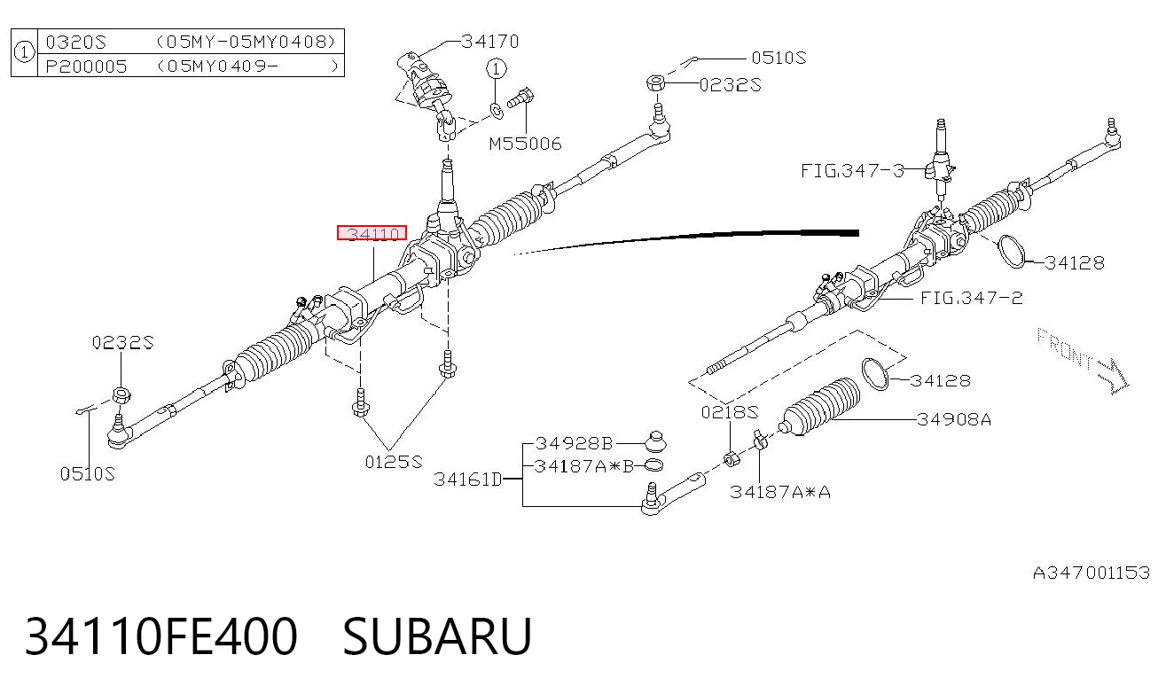34110FE400 Subaru Рейковий рульовий механізм