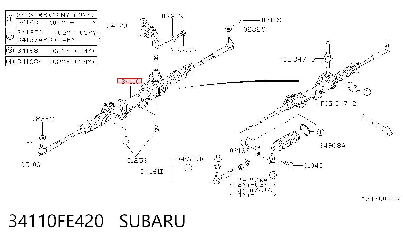 34110FE420 Subaru Рейковий рульовий механізм