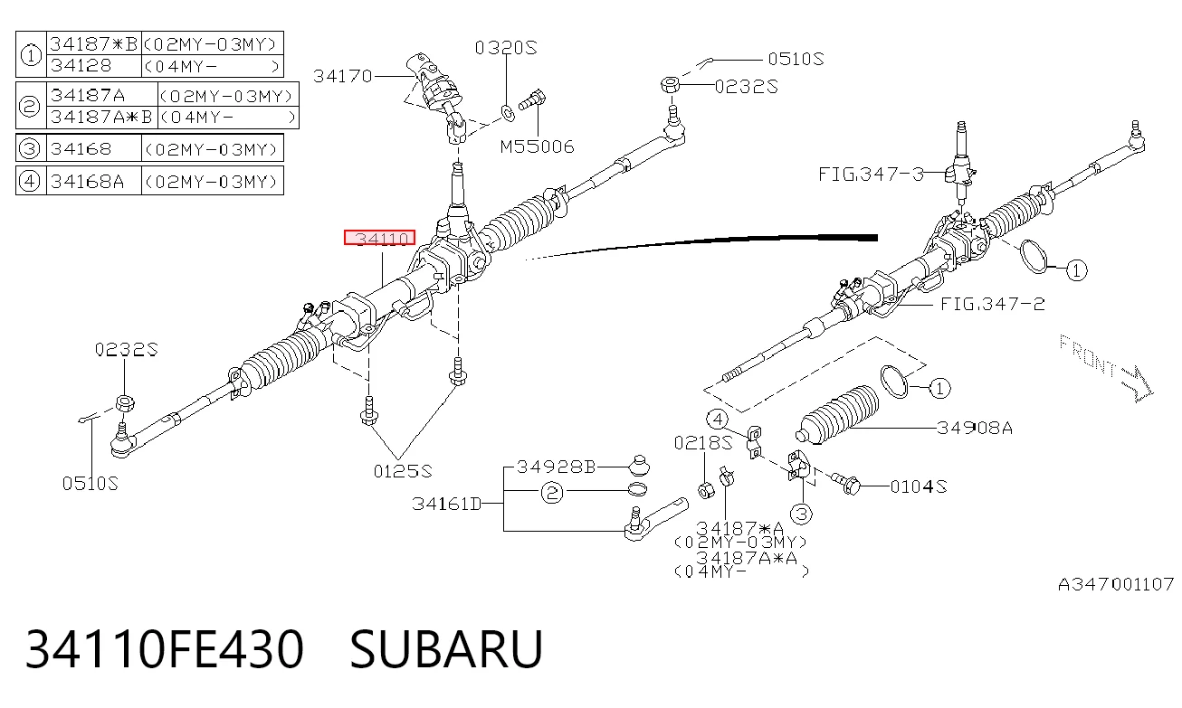 34110FE430 Subaru Рейковий рульовий механізм