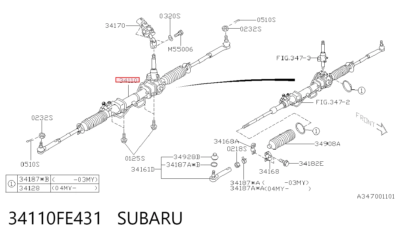 34110FE431 Subaru Рейковий рульовий механізм
