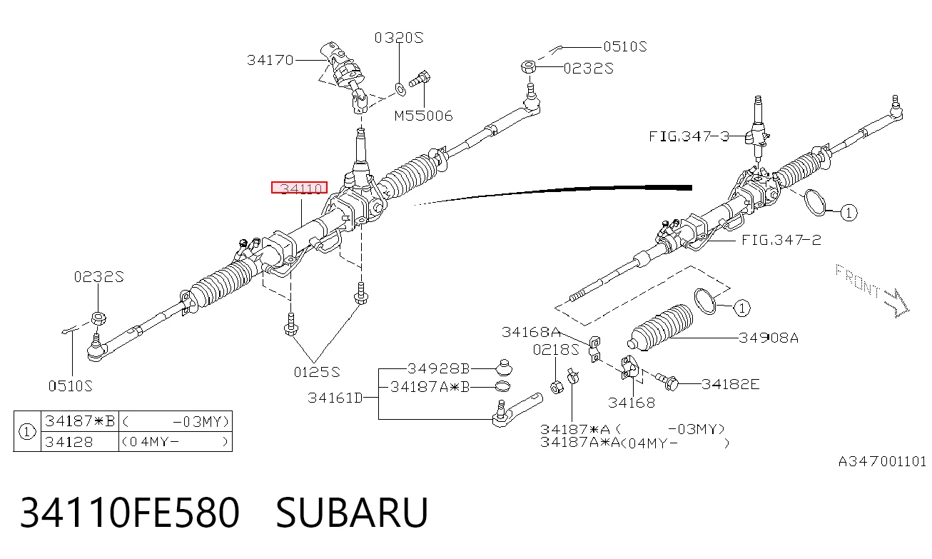 34110FE580 Subaru Рейковий рульовий механізм