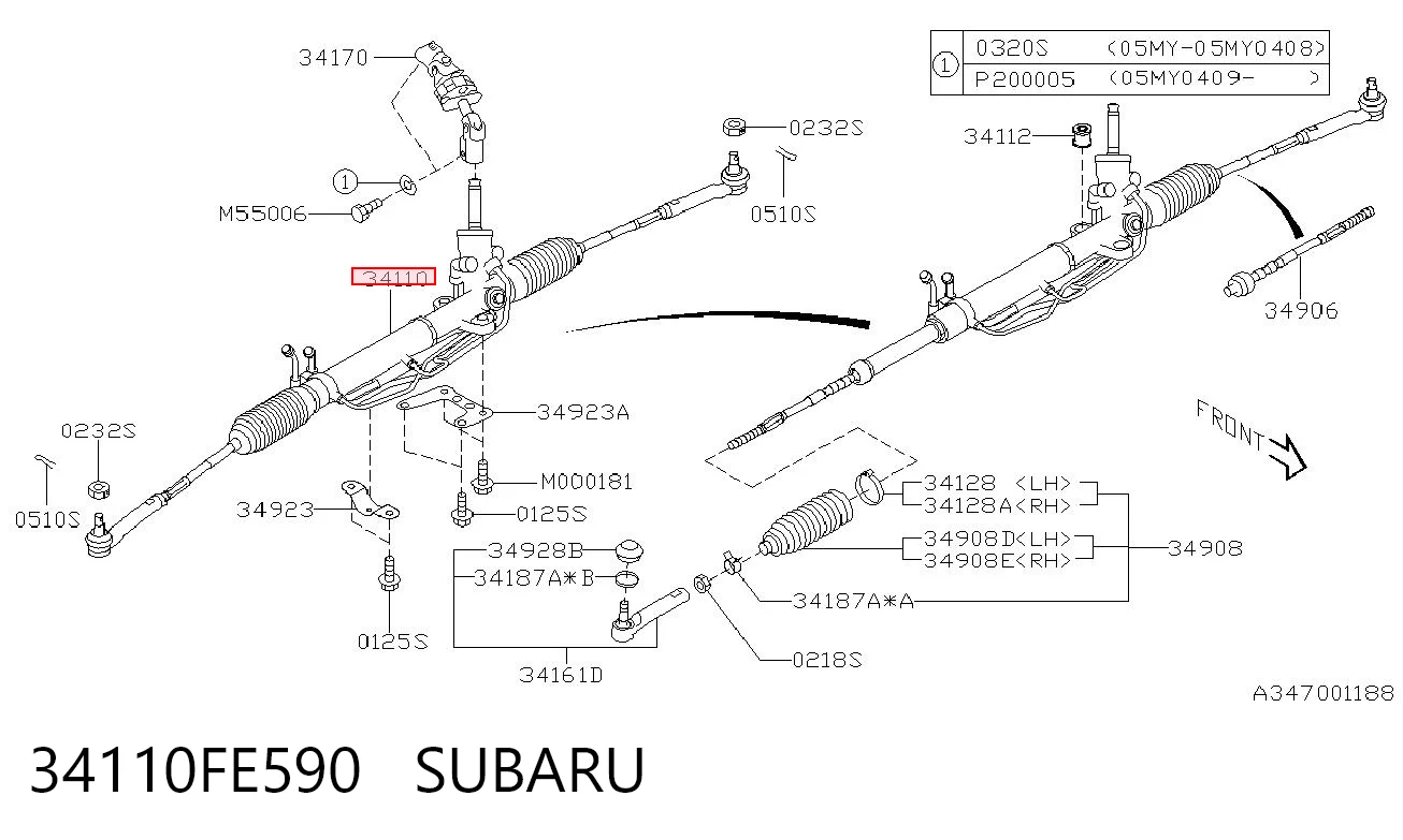 34110FE590 Subaru Рейковий рульовий механізм