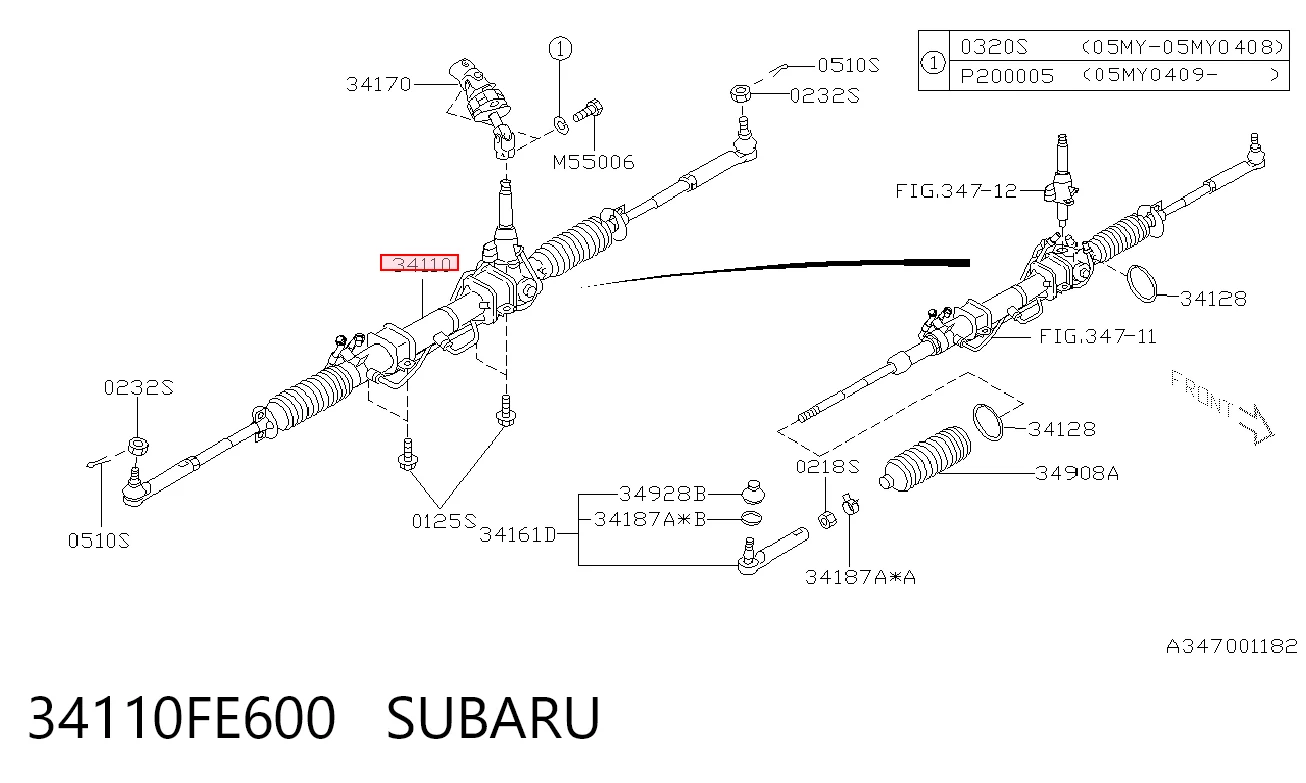 34110FE600 Subaru Рейковий рульовий механізм