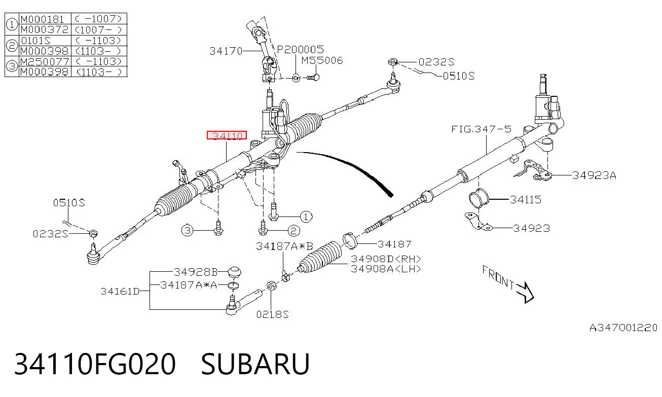 34110FG020 Subaru Рейковий рульовий механізм