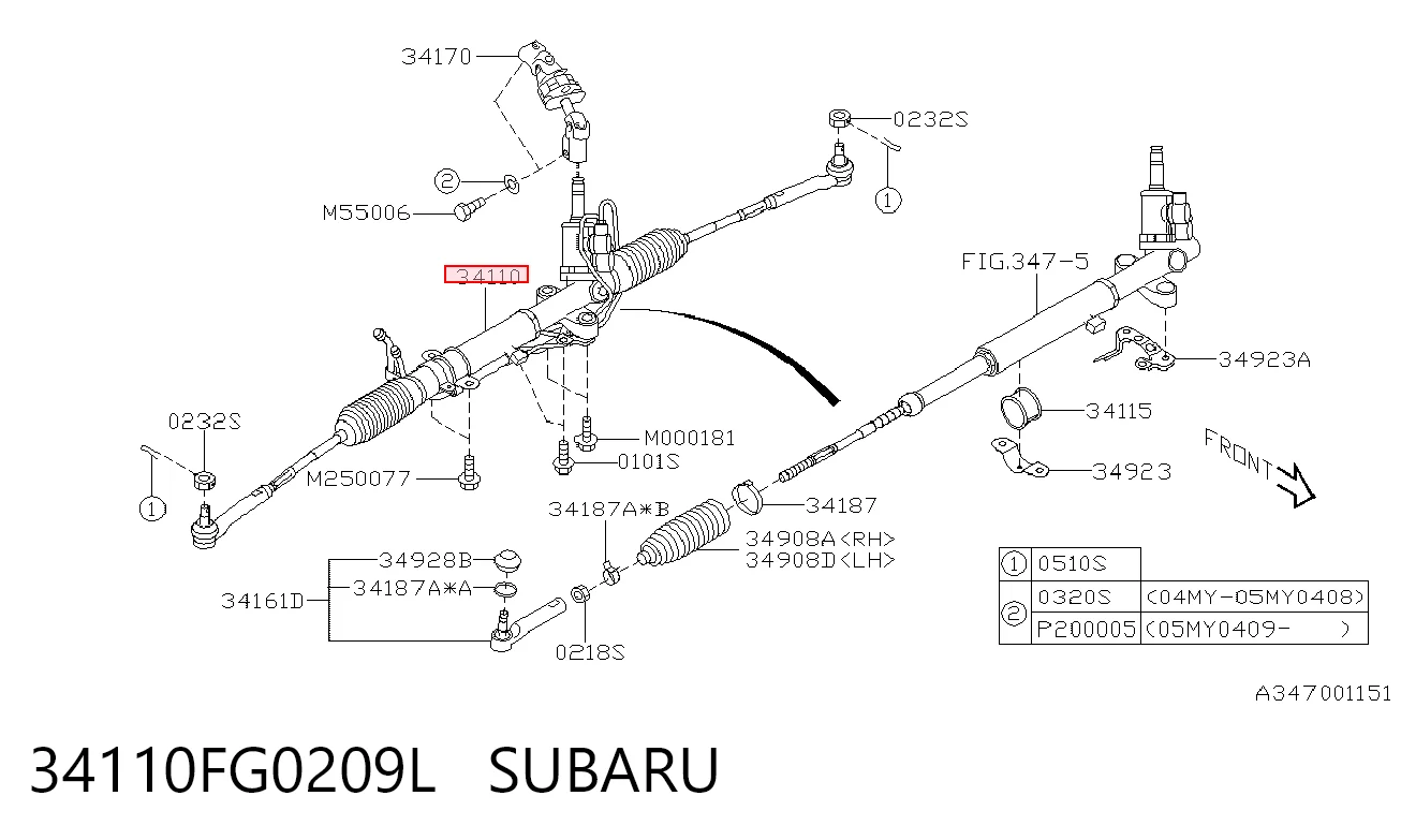 34110FG0209L Subaru Рейковий рульовий механізм