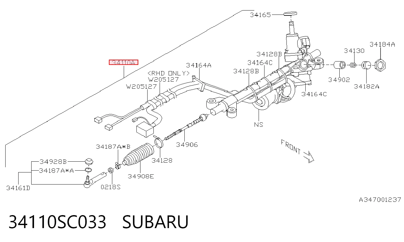 34110SC033 Subaru Рейковий рульовий механізм