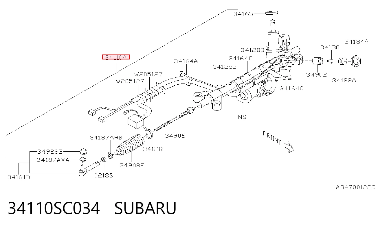 34110SC034 Subaru Рейковий рульовий механізм