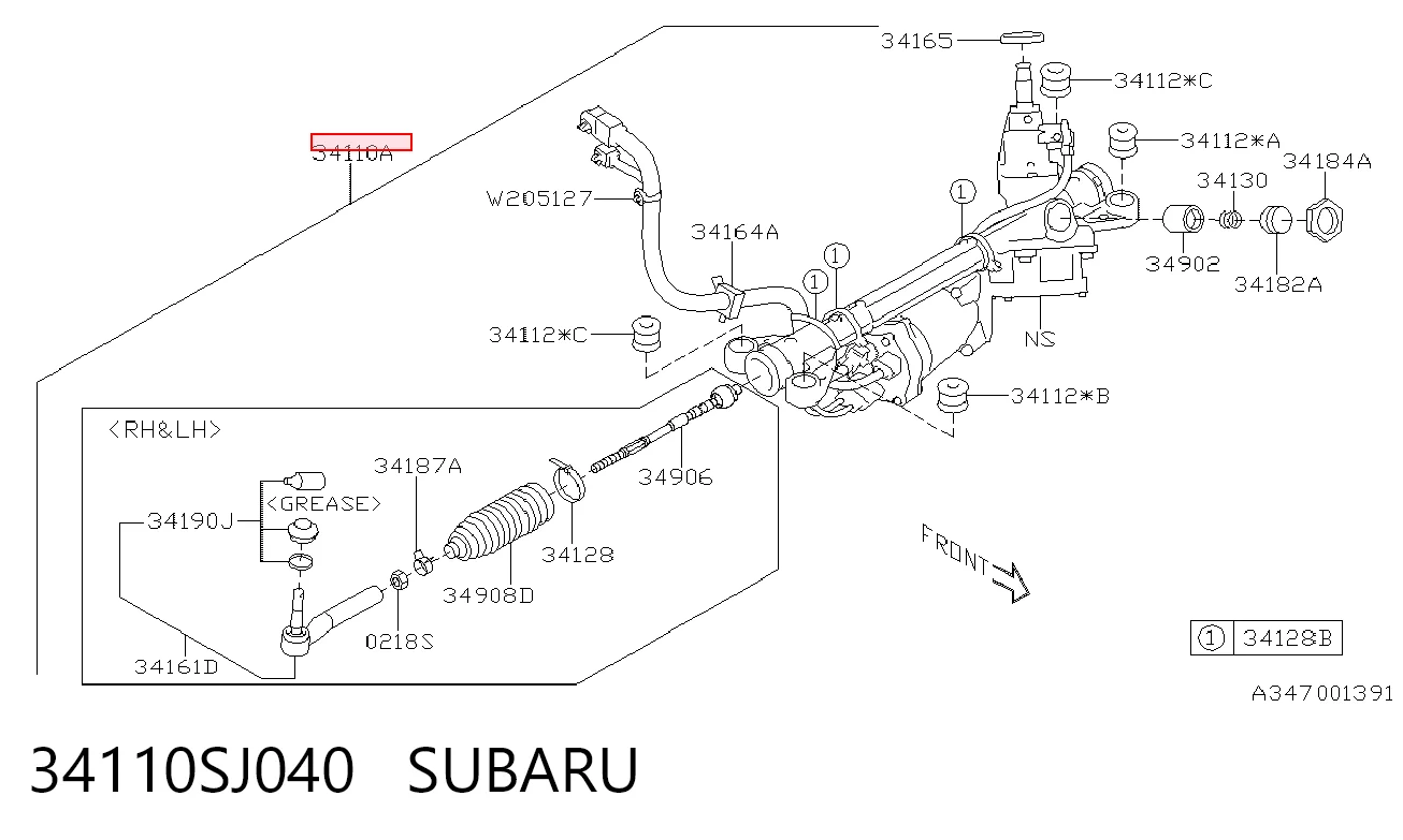 34110SJ040 Subaru Рейковий рульовий механізм