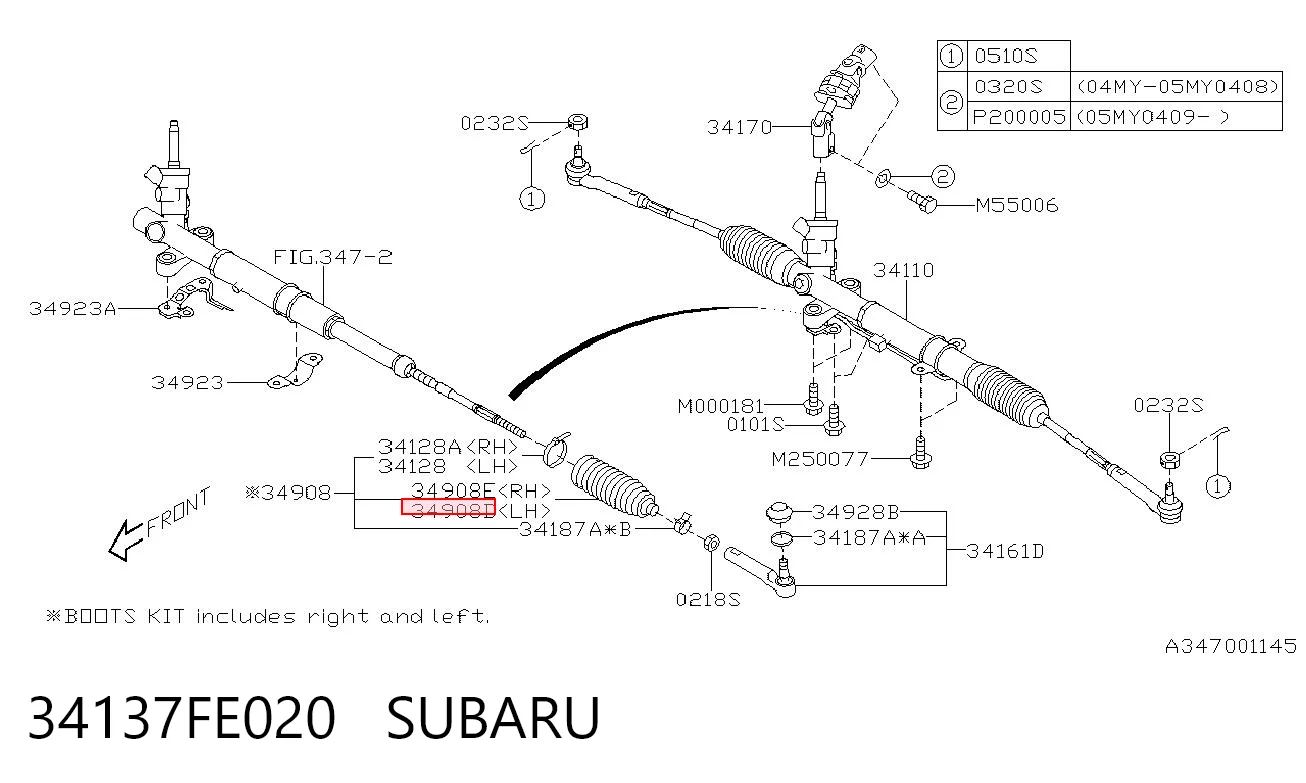 34137FE020 Subaru Пильник рульового механізму/рейки, правий