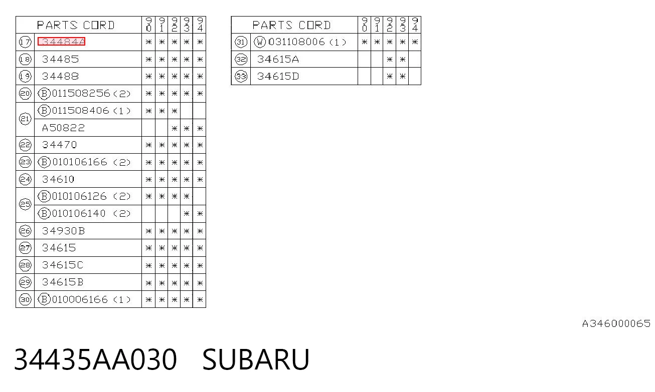 34435AA030 Subaru 
