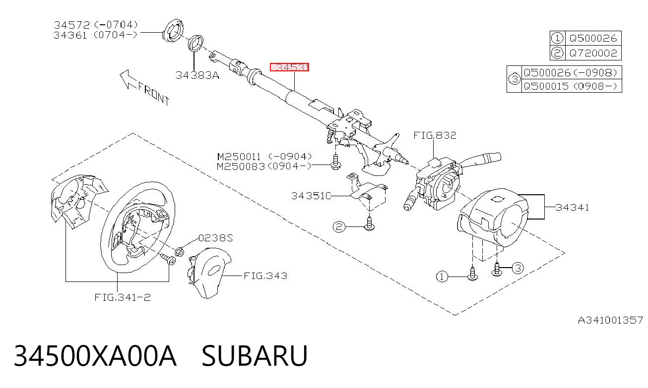 Колонка рульового управління на Subaru Tribeca  