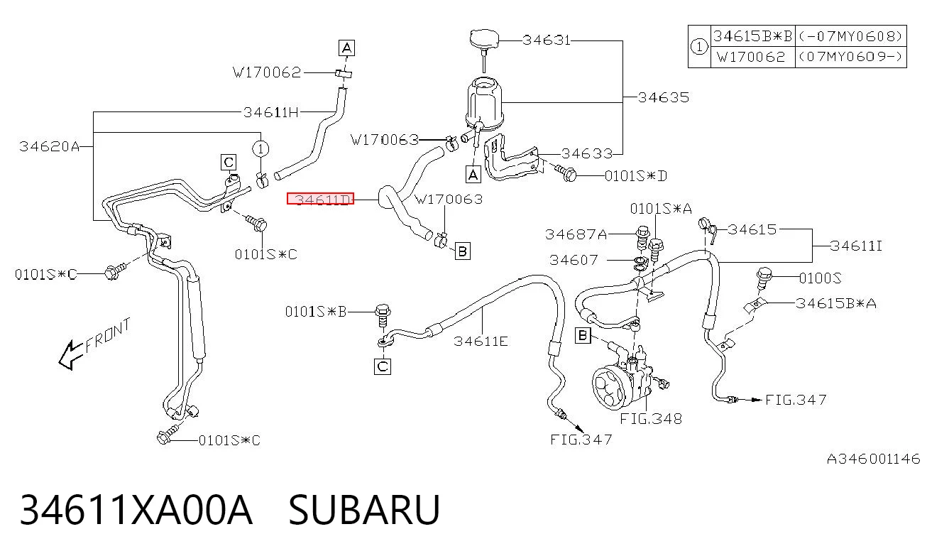 34611XA00A Subaru Шланг ГПК, низького тиску, від бачка до насоса
