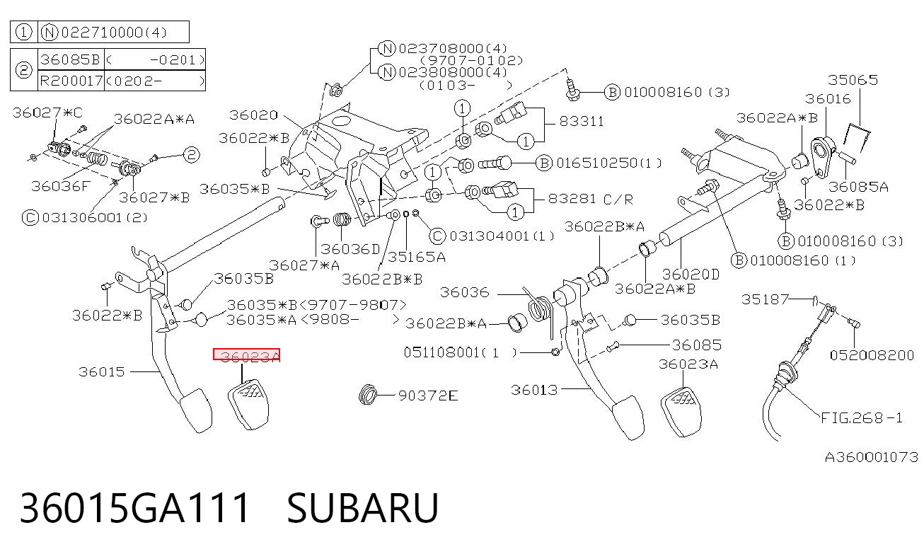 36015GA111 Subaru Накладка педалі зчеплення