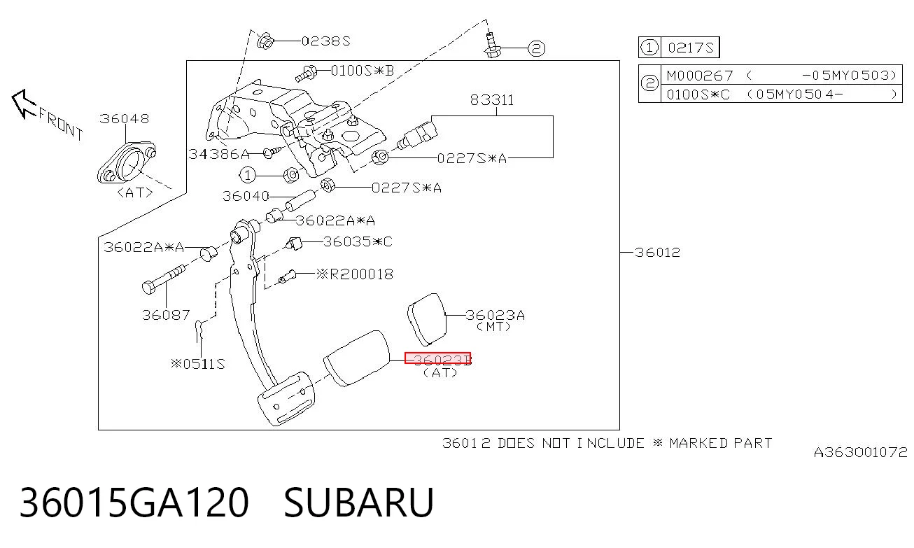 36015GA120 Subaru Накладка педалі гальма
