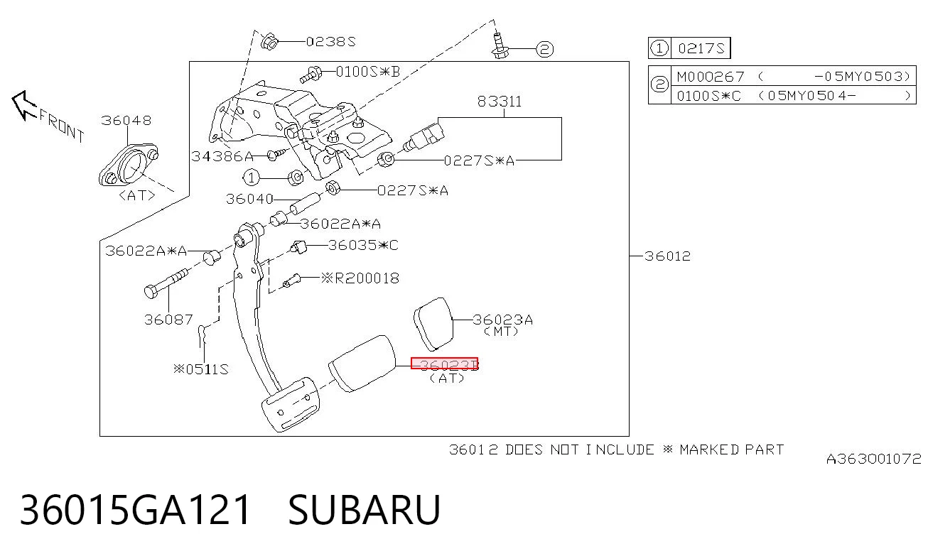 36015GA121 Subaru Накладка педалі гальма