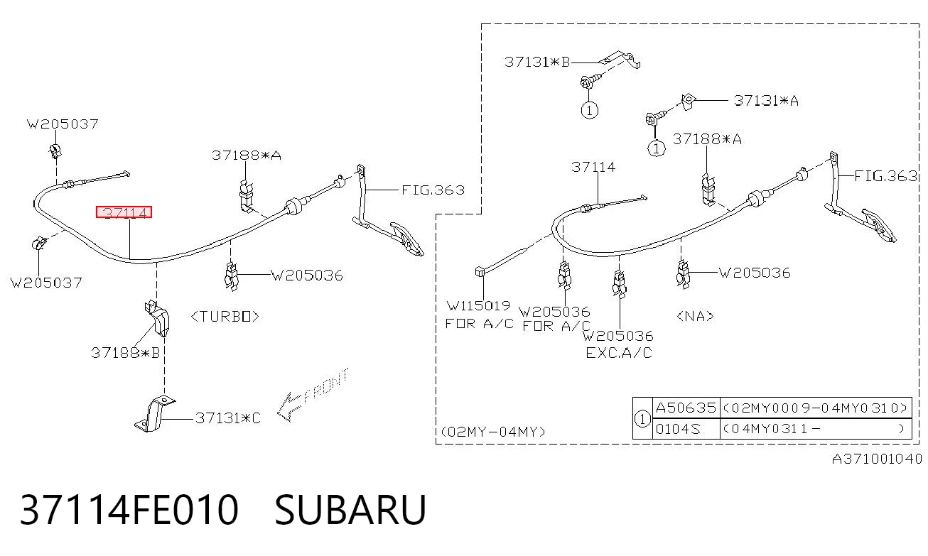 37114FE010 Subaru Трос газу (акселератора)