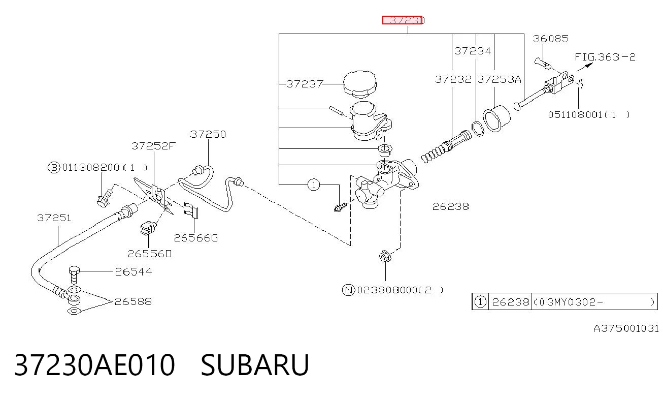 37230AE010 Subaru Циліндр зчеплення, головний