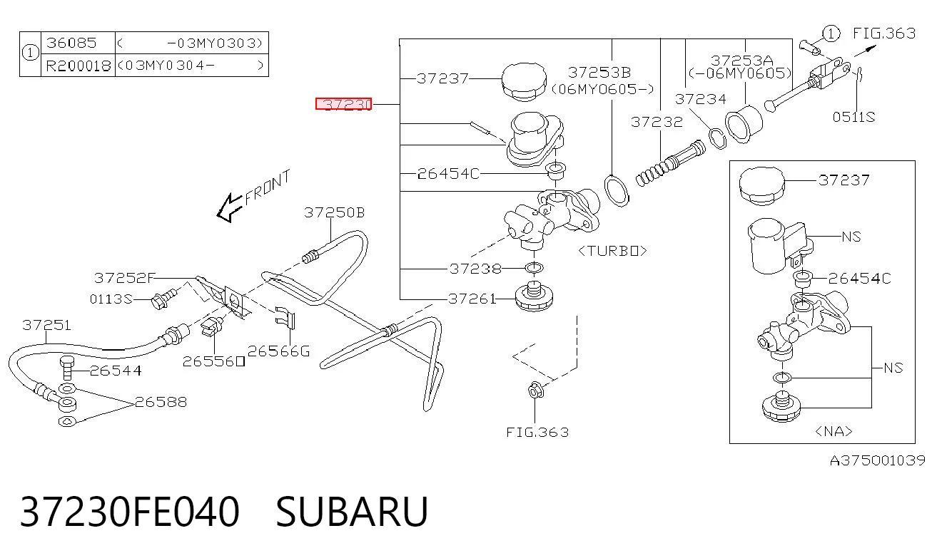 37230FE040 Subaru Циліндр зчеплення, головний