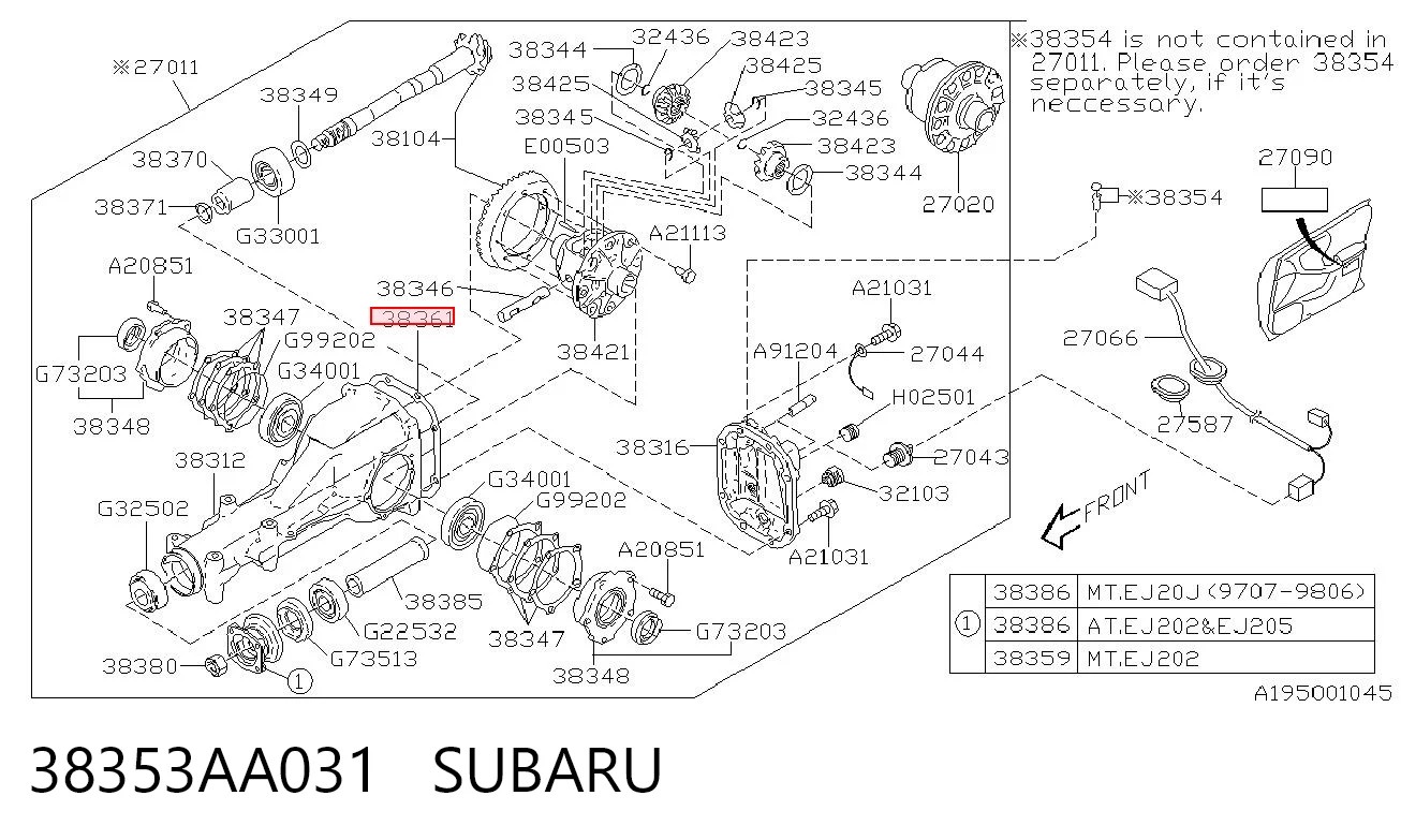 38353AA031 Subaru Прокладка редуктора заднього моста