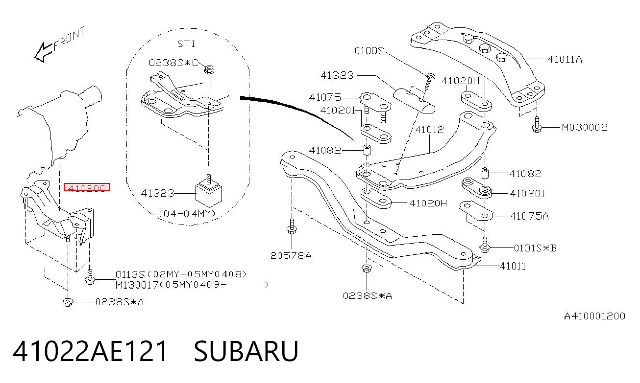 41022AE121 Subaru Опора кпп