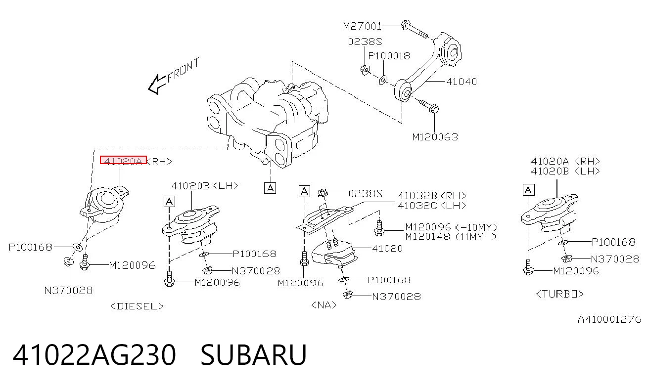 41022AG230 Subaru Права подушка мотора