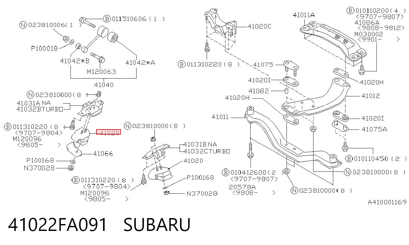 41022FA091 Subaru Подушка (опора) двигуна, ліва/права