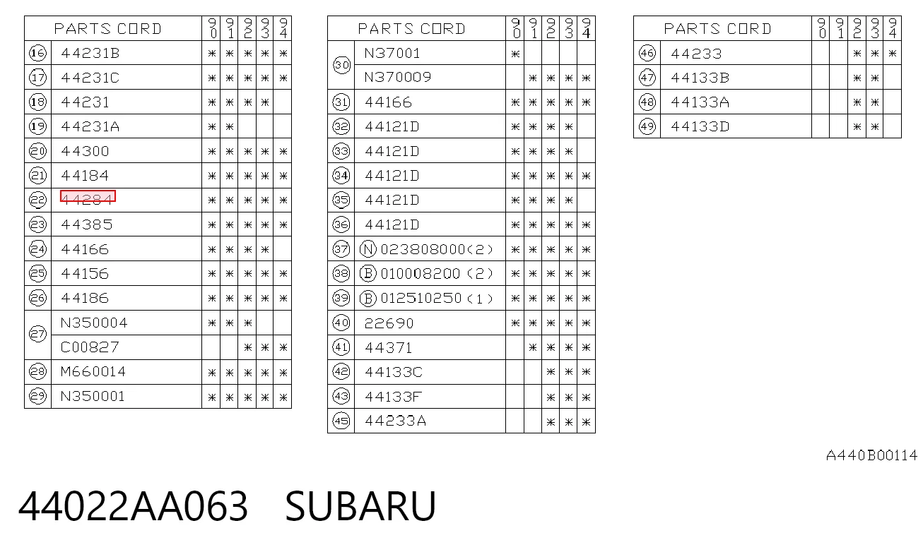 44022AA063 Subaru Прокладка штанів