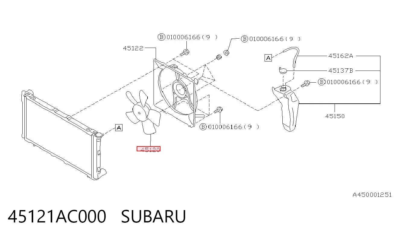 45121AC000 Subaru Дифузор радіатора охолодження, в зборі з мотором і крильчаткою