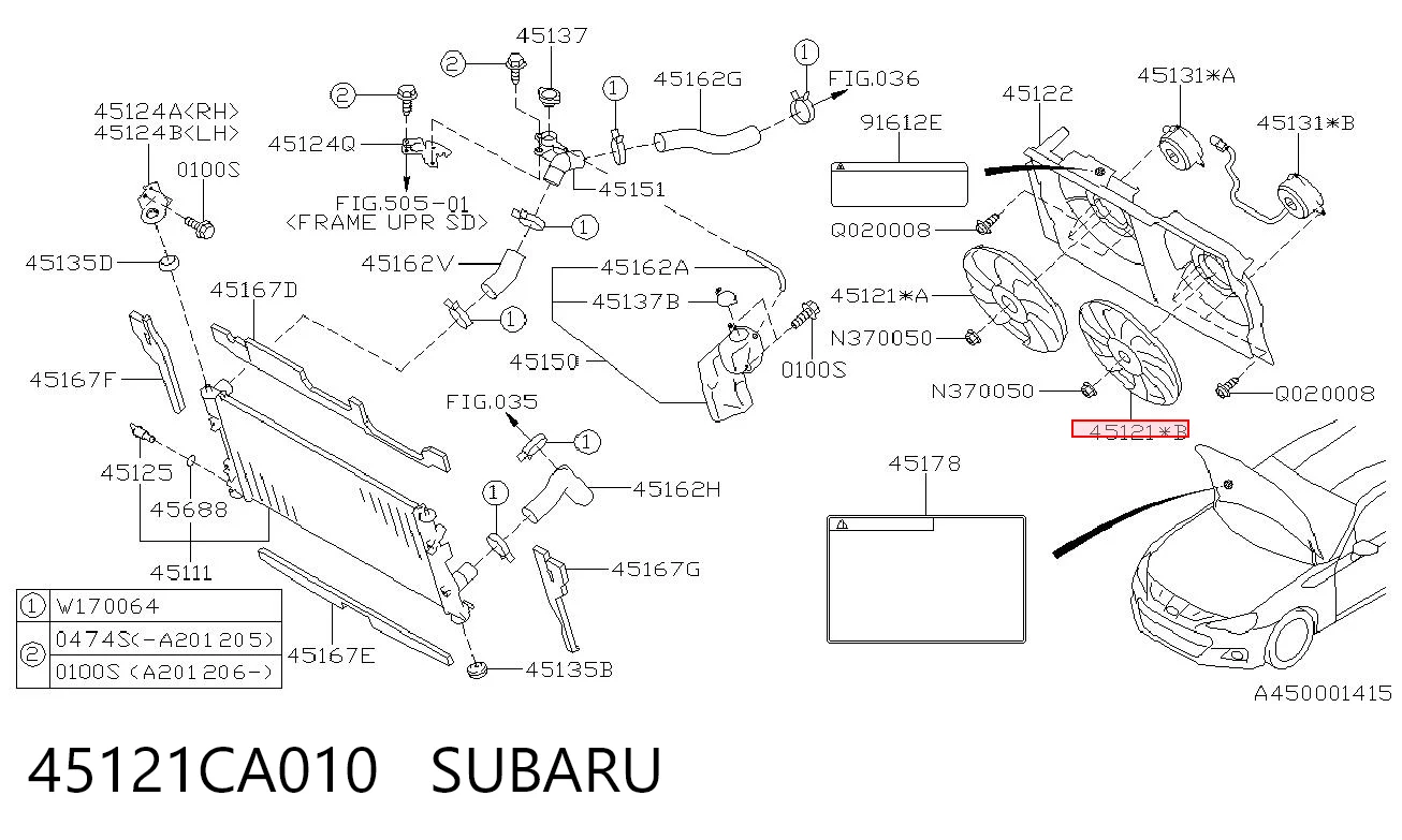 45121CA010 Subaru Вентилятор кондиціонера, правий