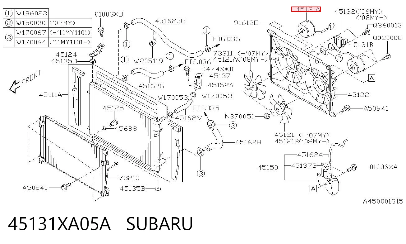 45131XA05A Subaru Двигун вентилятора системи охолодження, правий