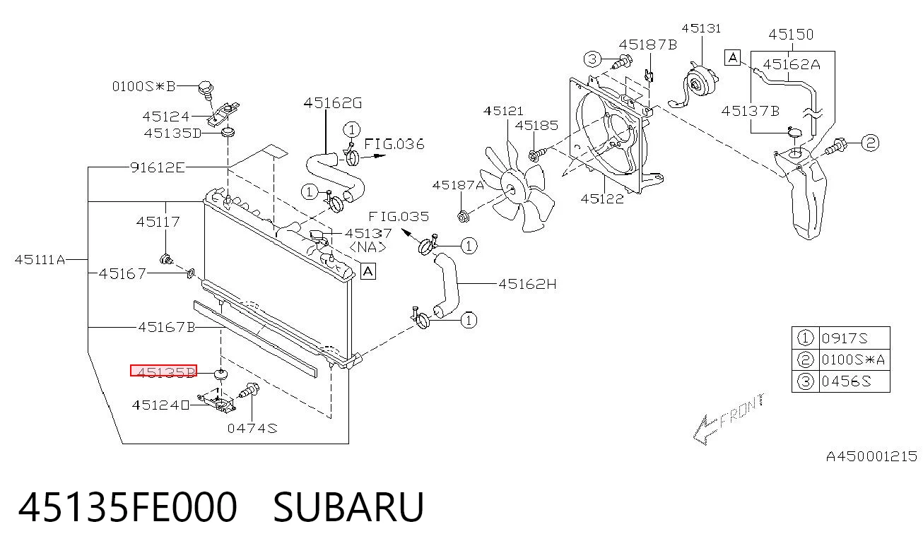 45135FE000 Subaru Кронштейн/подушка кріплення радіатора, нижній
